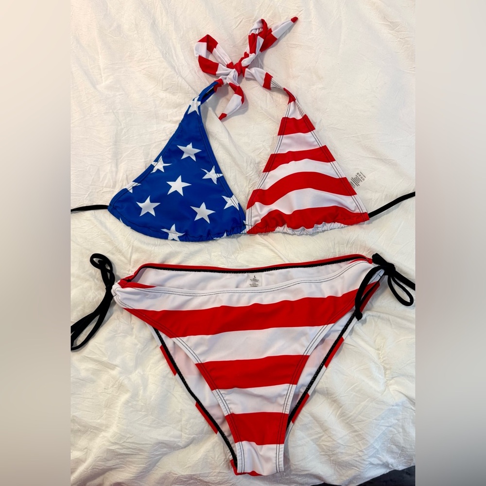 Source Unknown Red and Blue Star-Striped Bikini
